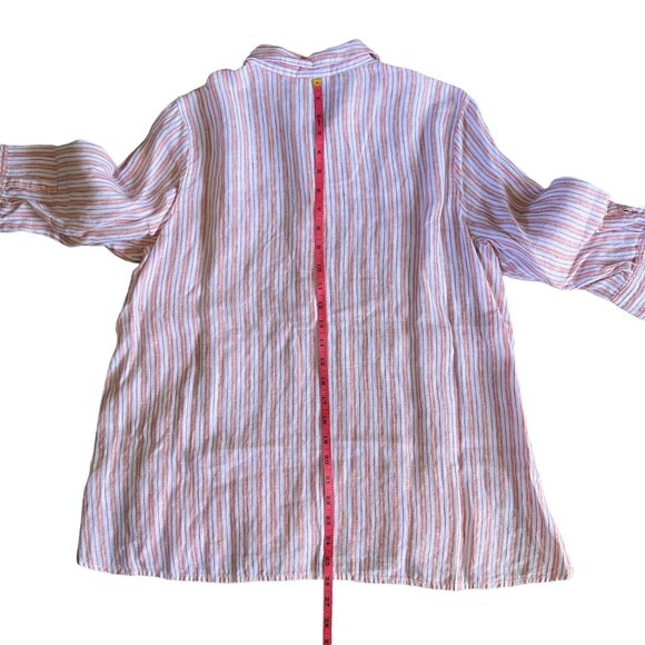 J. Jill Pure Linen Coral Orange White Striped Popover 3/4 Sleeve Tunic - Picture 12 of 13